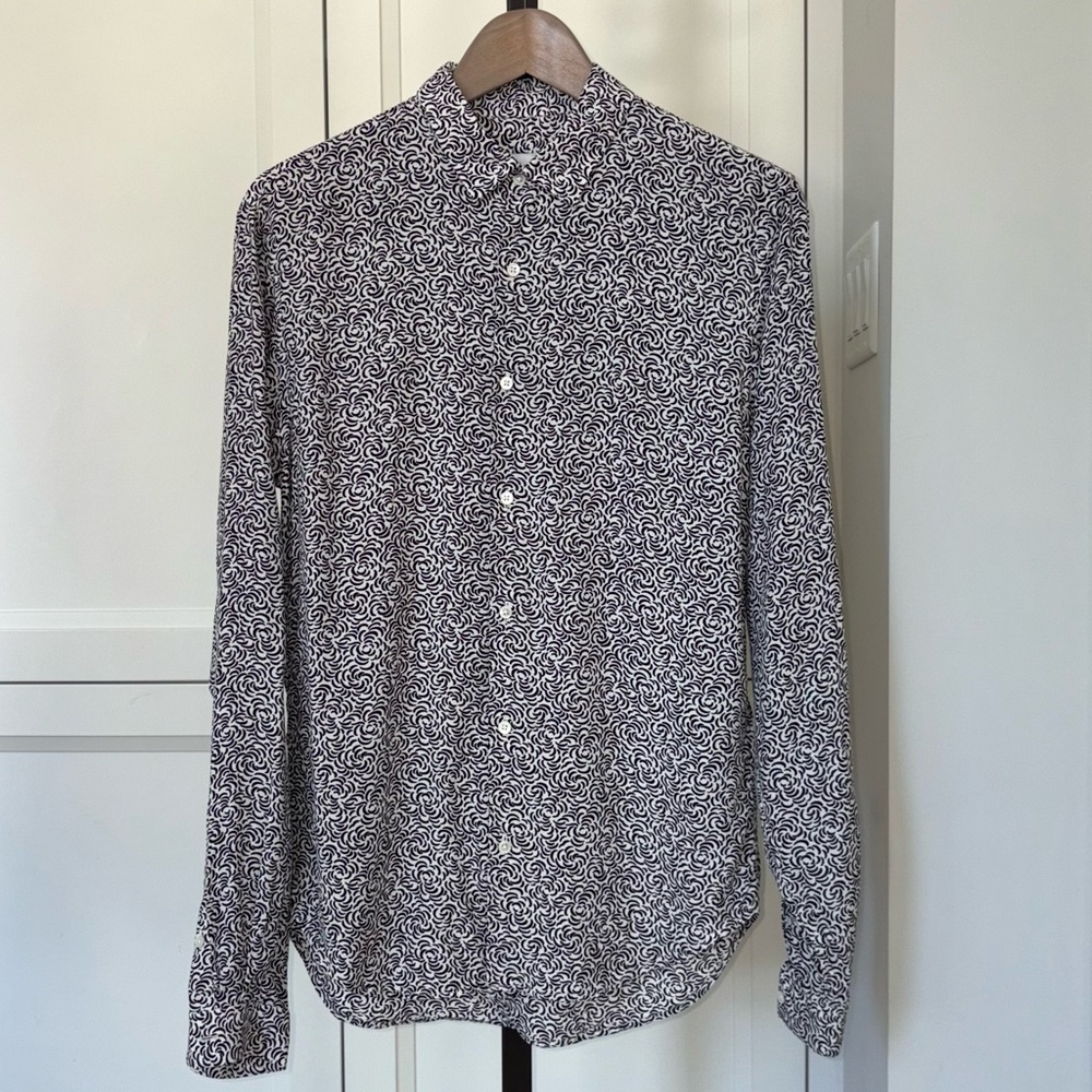 Sandro Paris Men's Black and White Patterned Button Collar Shirt Slim Size Small